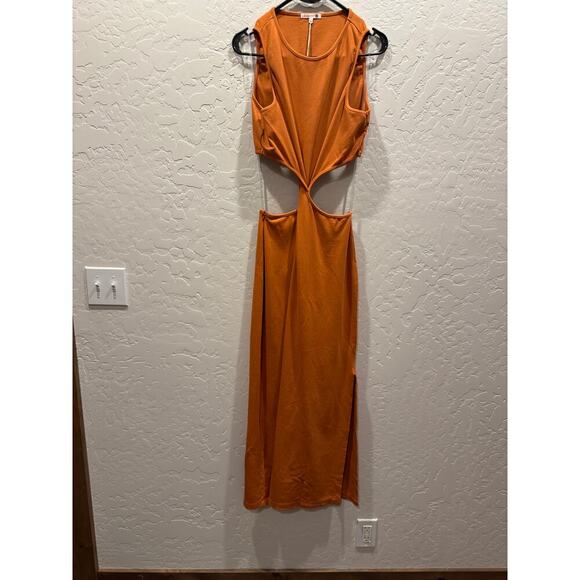 Sundry High Neck cutout sleeveless midi sundress dress Stretchy XL Orange - Picture 4 of 8